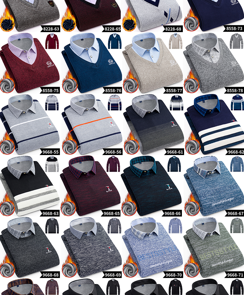 Yaloo / Yalu nam thời trang Hàn Quốc cộng với nhung dày 2018 set áo len nam hai dây giả áo khoác len nam