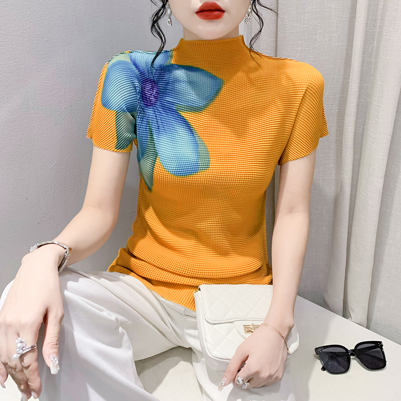 2023 Summer Fashion Mesh Thin Breathable Printed Short-Sleeve T-Shirt for Women, Age-Reducing, Versatile, Slim-Fit, Trendy Top
