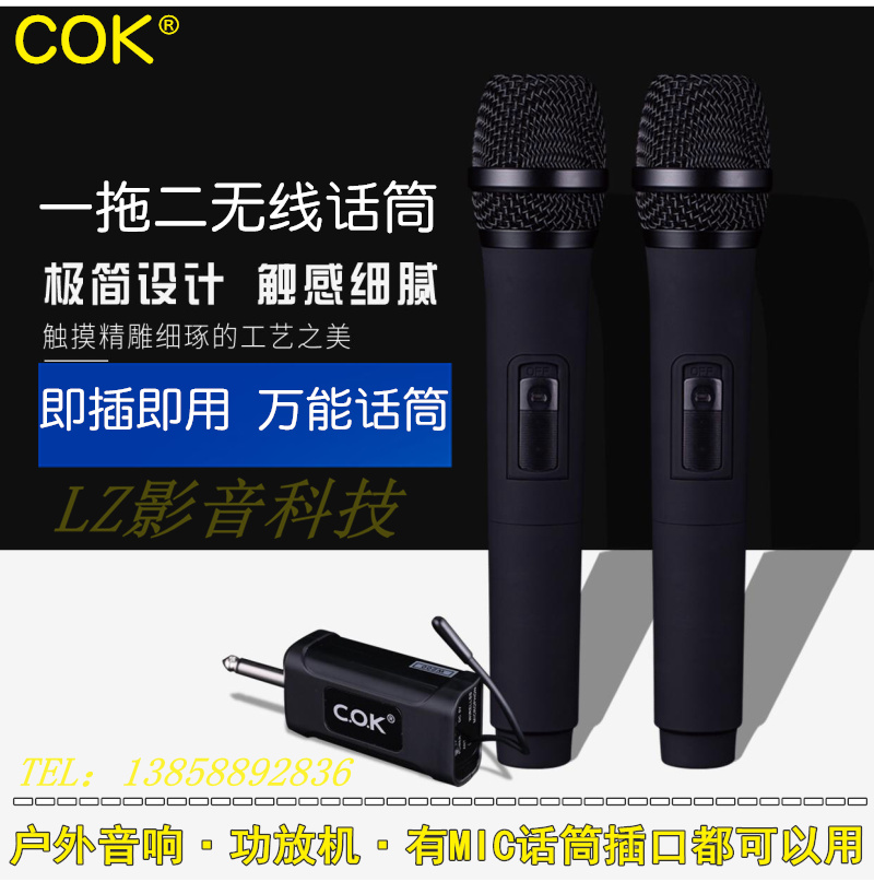 Wanlida audio dedicated wireless microphone COK one-to-two universal microphone landscape outdoor speaker handheld microphone