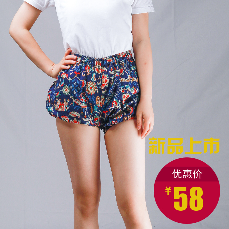 Yoga Shorts Pure Cotton Printed Indian Wind Ayyangg Flowers Pants With Pocket Anti-Walking Light Pants Tube Adjustment Explicit Leg Length