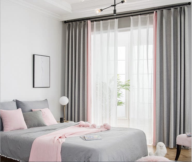 New herringbone cotton wool living room bedroom study curtain simple Nordic style simple and generous plain curtain custom-made