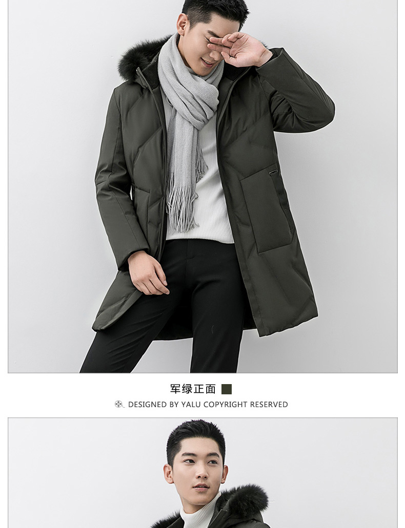 雅鹿 男奢华狐狸毛领 加厚中长 羽绒服 图7