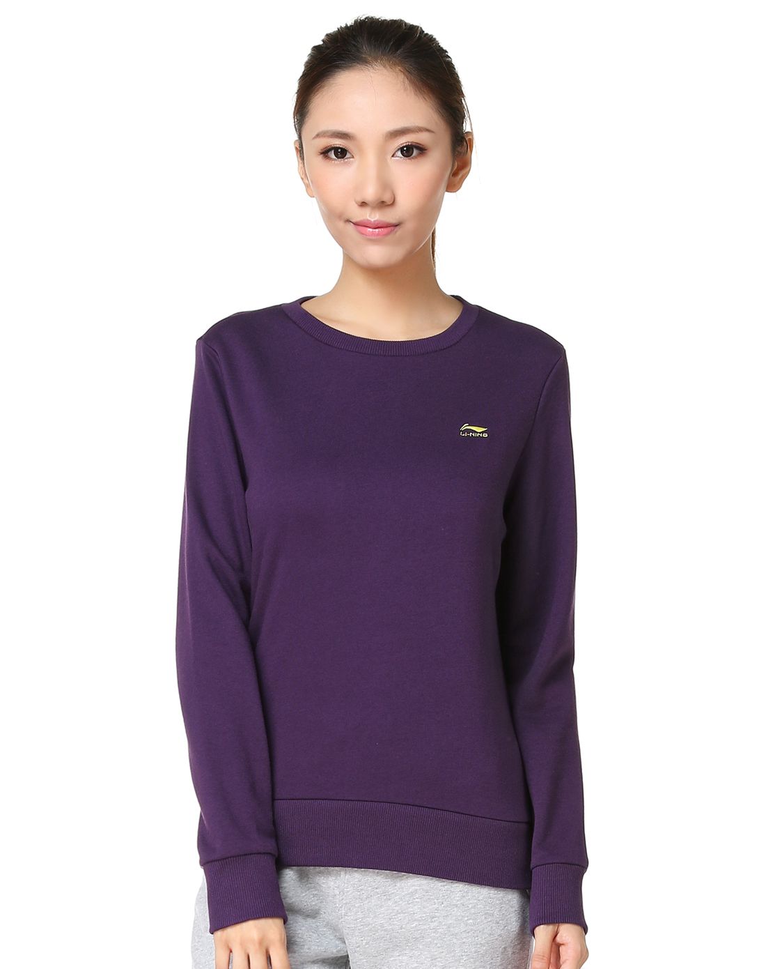 Áo thun nữ Li Ning Đóng áo thể thao và giải trí thường xuyên Áo len không mũ AWDK846-2 áo hoodie nữ màu đen