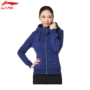 Li Ning Women Hình Áo cardigan màu xanh Áo thể thao sống động AWDK542-2 - Thể thao lông cừu / jumper áo thun dài tay nam hàng hiệu