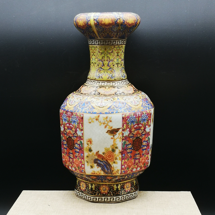 Special price Republic of China Pink Flowers Birds Fu Sushou Tattoo Eight Square Reds Ancient Playing Antique Imitation Antique Porcelain Bou Racks old objects