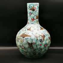Yongzheng year blue ground pastel full-scale crane picture luminous celestial sphere vase Chinese style living room decoration antique antique ornaments