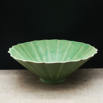 Later Zhou Dynasty Chai kiln green glaze split bamboo hat bowl antique porcelain antique old goods folk old objects collectibles old ornaments