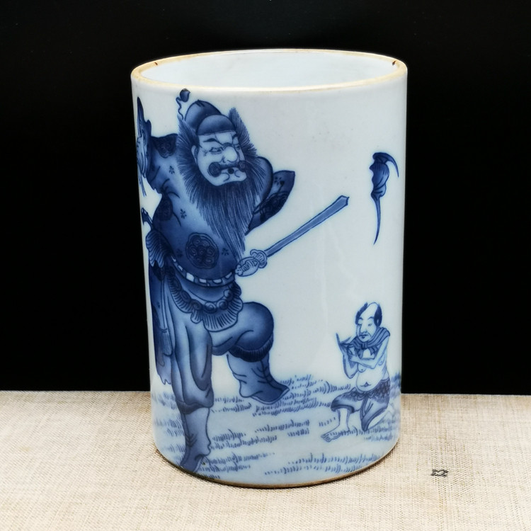 Late Qing imperial Republic of China Qinghua Zhong Kuei Grasping Ghost Pen Holder Ancient Play Porcelain Antique Old Objects Townhouse Mansion House Instrumental Ancient Wind Swing Piece-Taobao