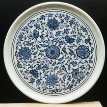 Ming blank period blue and white lotus pattern tea tray melon and fruit saucer Chinese style living room decoration plate antique antique old objects