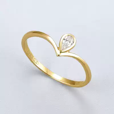 Happy diamond drop-shaped diamond ring 18K gold light luxury color gold female broken diamond brick ring Shaped diamond tail ring Small diamond ring