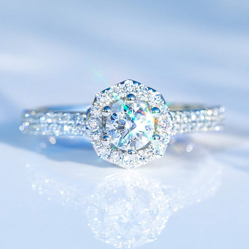 Joy Drilling Diamond Ring Female Group Inlaid Luxury Engagement Custom White Gold 1 Carat Wedding Ring 40 Courting Diamond Ring