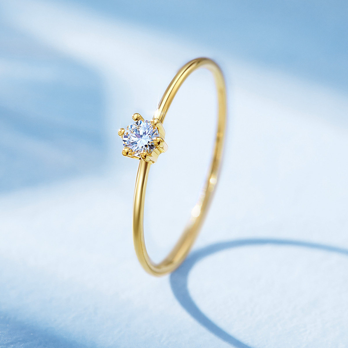 Xi Diamond 18K gold diamond ring light luxury gold crushed diamond ring 18K round finger ring