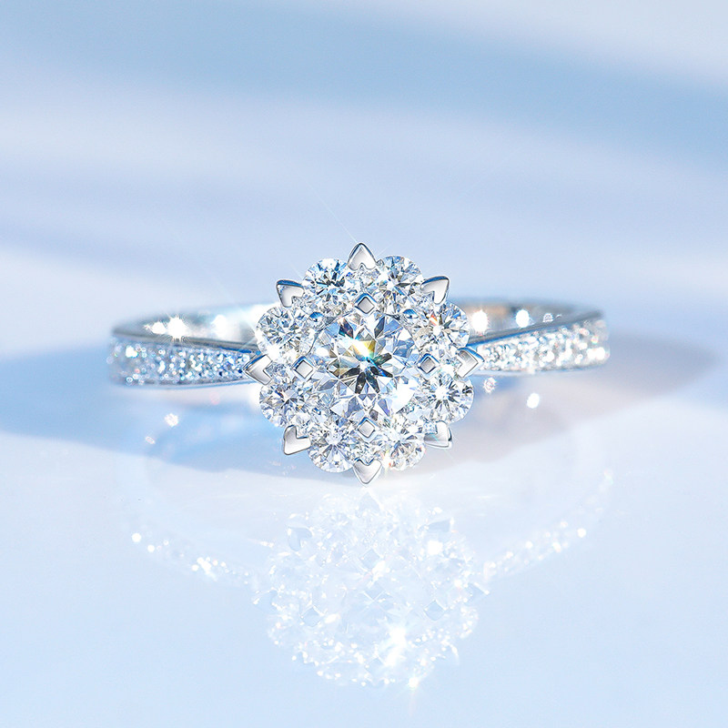 Joy Drill Diamond Ring Girl White 18K Gold Group Inlaid 1 Carat Effect Explicit Drilling Engagement Ring Platinum Female Brick Ring