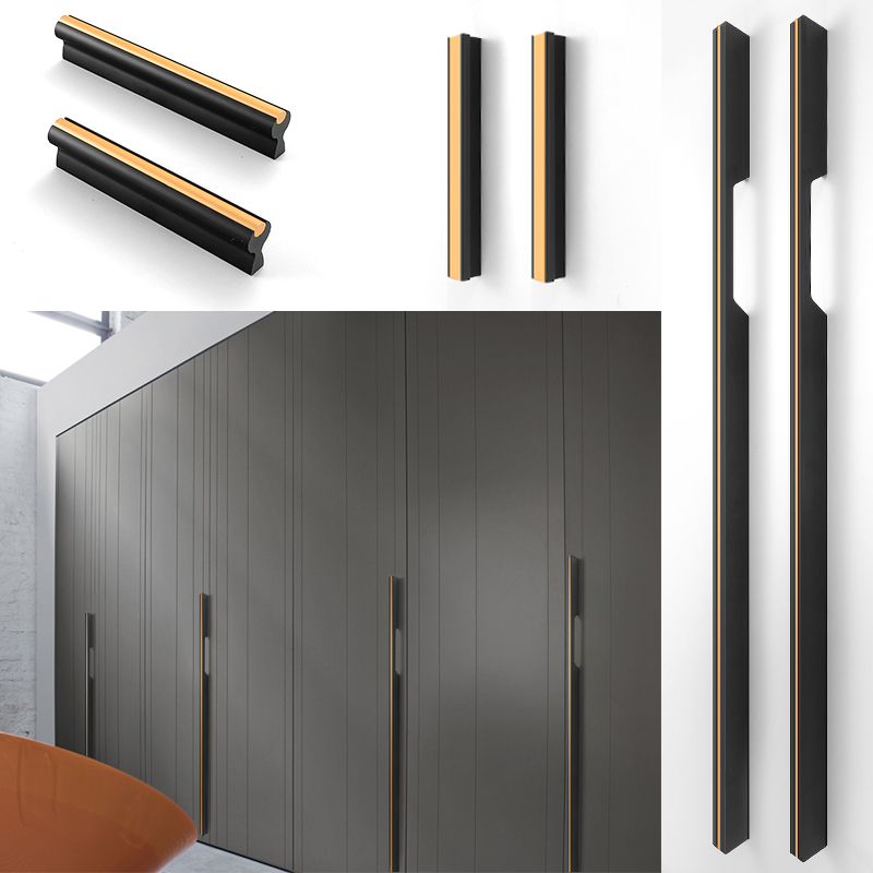 Light luxury high-end black wardrobe door handle modern minimalist lengthened overall cabinet handle Nordic shoe cabinet drawer handle
