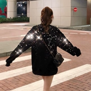 Thời trang mới của Hàn Quốc nhỏ tươi dày in hình ngôi sao sang trọng đầu thu cộng với áo len nhung lỏng áo sơ mi retro