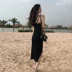 2018 mới chic chic cổ tròn váy màu rắn ở hai bên chia nhỏ người phụ nữ giản dị skirt váy khí chất váy đầm
