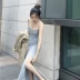 Phiên bản Hàn Quốc 2018 mới đầm retro chic chic giảm béo rắn màu chia hoang dã dây đeo thời trang váy dài nữ Váy dài