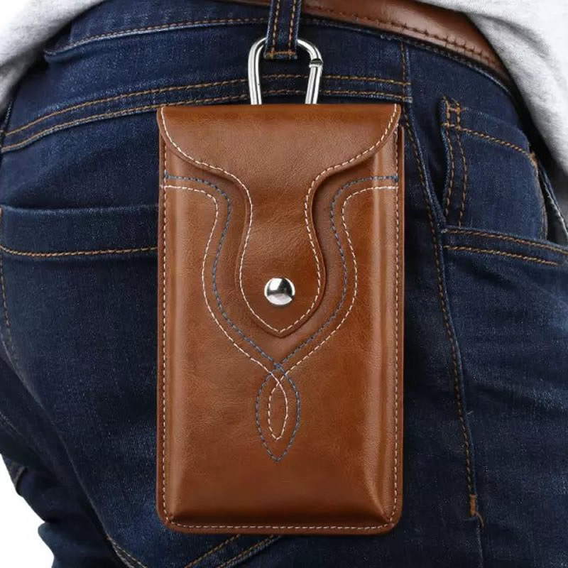 Trendy mobile phone hanging waist bag vertical men's retro wear belt leather case buckle waist bag young fashion net red