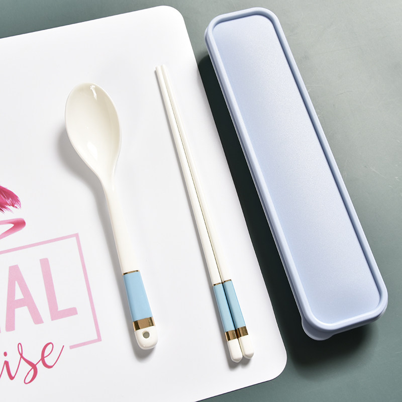 Portable cutlery ceramic chopsticks spoon three-piece set to look cute and light lavish, net red with high face value Northern Europe