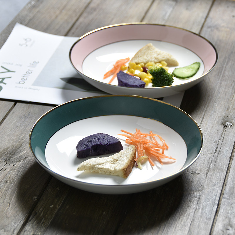 Ceramic Plate Rice Bowls Cutlery Bone China Upscale Light Lavish Tray Subnet Red Nordic Creativity Brief Joins Soup Pan Deep Pan