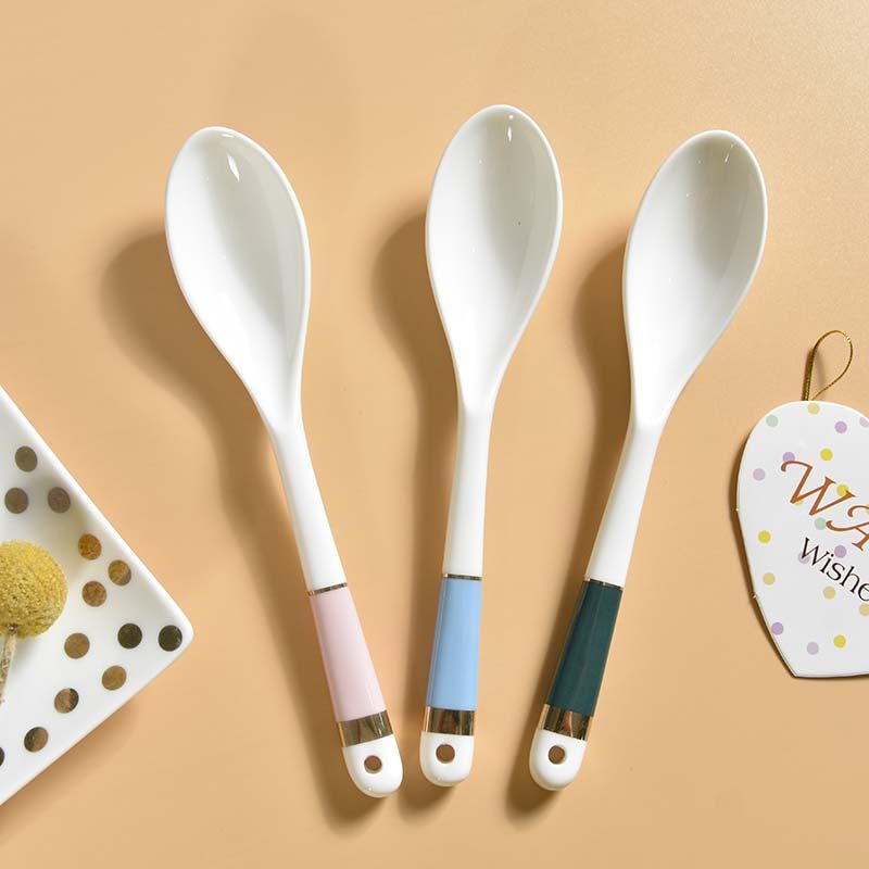 Ceramic small spoon spoon long handle cute spoon children baby rice spoon adult small spoon porcelain dessert spoon