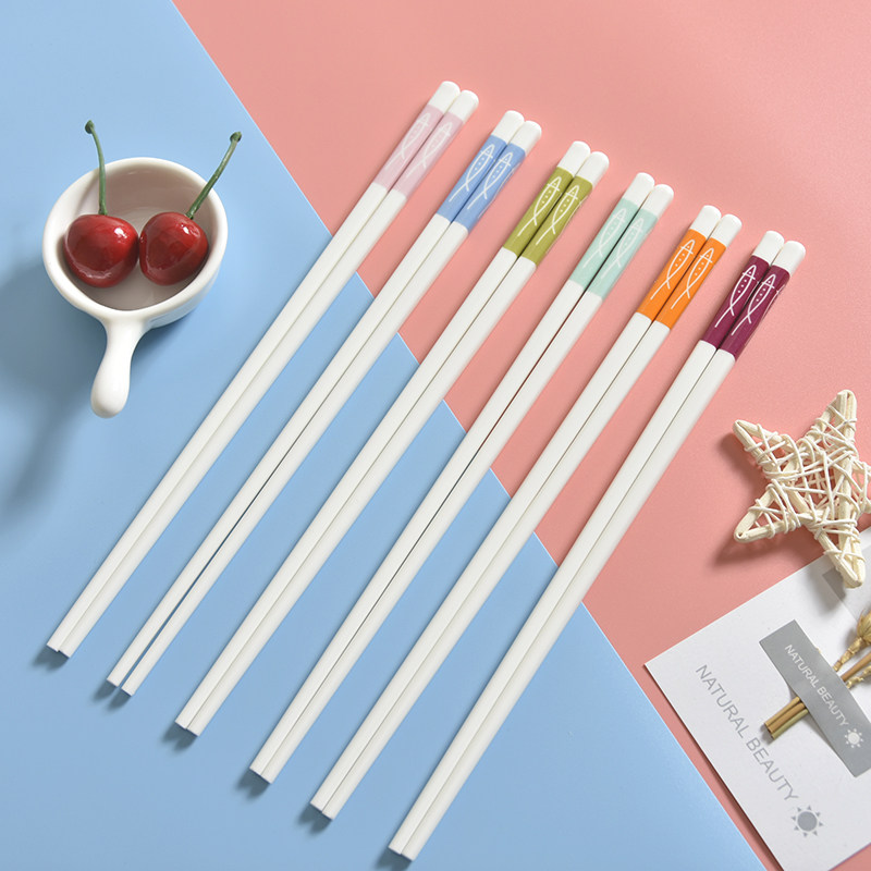Day Style Ceramic Chopsticks Home Lovers Macaron Colorful Nets Red Cute ins Wind and mildew Bone Porcelain One and One chopsticks