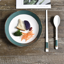 Tableware for one person Ceramic bone china bowl dish spoon chopsticks set Creative light luxury net red Strawberry emerald Phnom Penh high-end