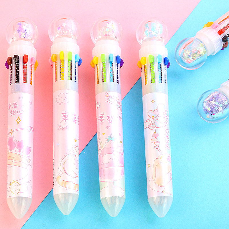 Strawberry Sweetheart Press Ball-point Pen Coloring Pen Signature Pen Creative Cute Girl Baby Painted Pen 10 Color Oil Pen