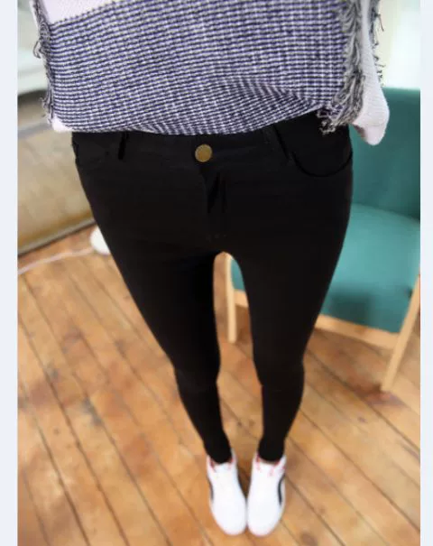 Quần dài mặc quần XL 2018 xuân hè cao eo đen quần nữ chân quần bó sát phần dưới co giãn quần jean baggy nữ