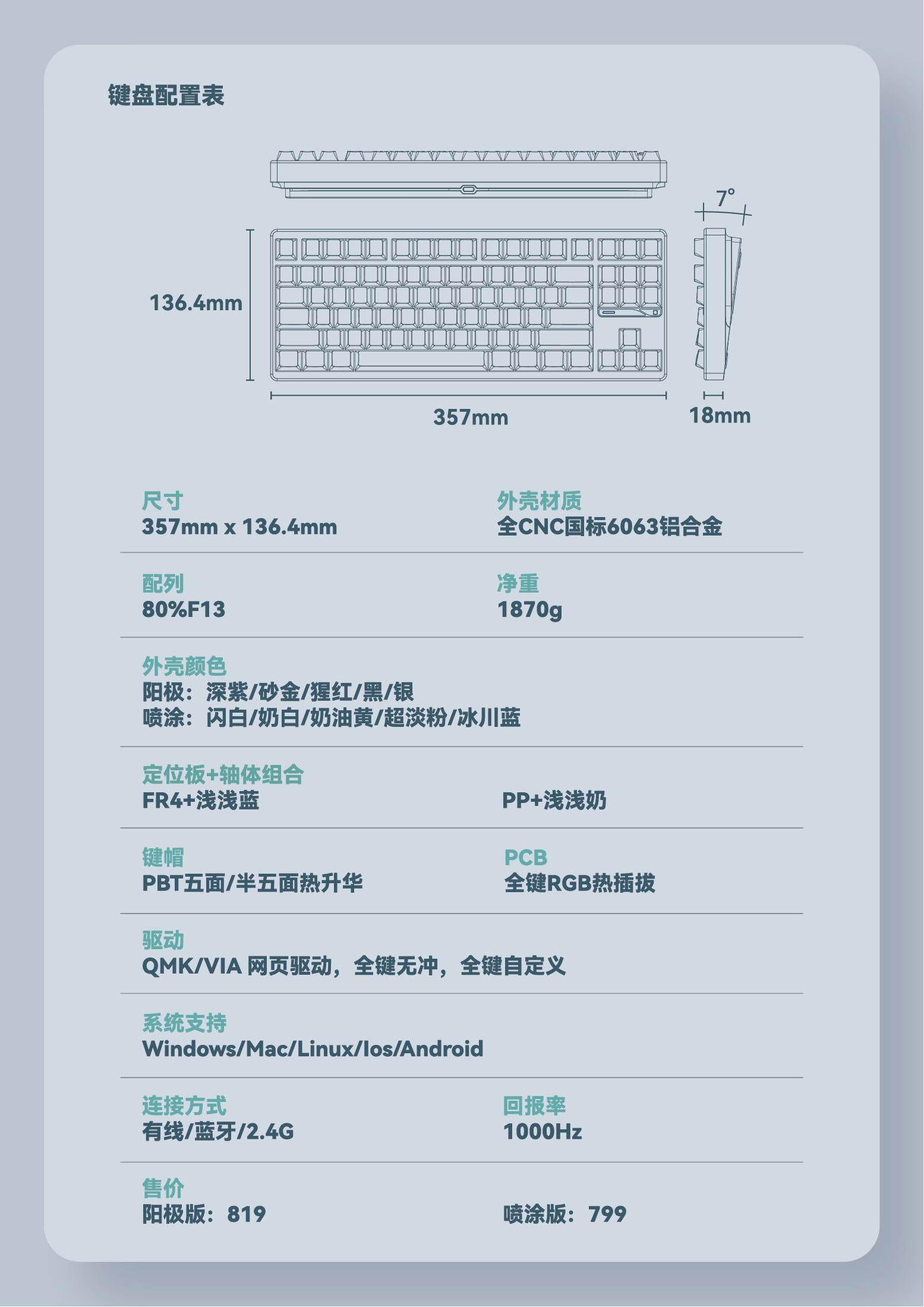 cnc加工/铣床 ticktype机械键盘evo80三模2.4g蓝牙hifi成品办公游戏线 线性铝坨坨