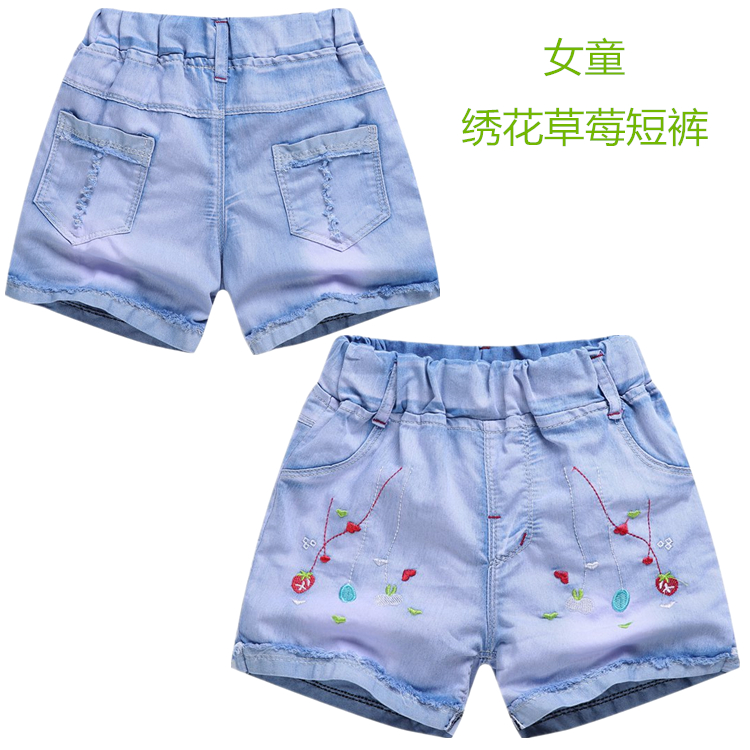 Cô gái denim quần short mùa hè phần mỏng cô gái trẻ em bình thường của quần trong cậu bé lớn lỗ mặc quần nóng trẻ em nhỏ của quần