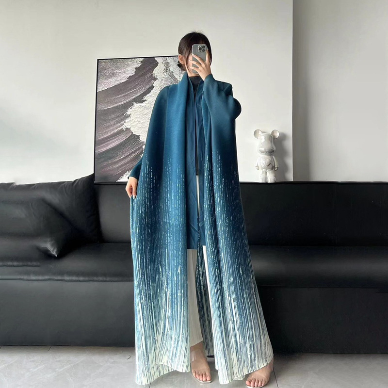 Spring and Autumn Long-Sleeved Pleated Loose Lace-Up Dress Cardigan Robe Slimming and High-End Women's Dresses