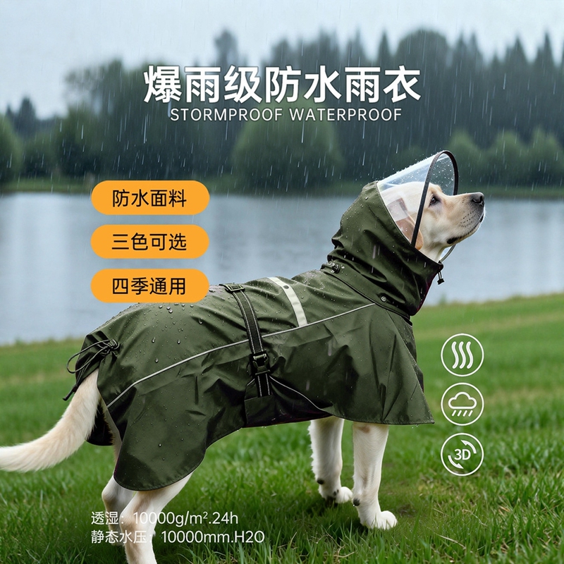 Dog Raincoat, All-Season Hooded Cape, Small, Medium and Large Dogs, Golden Retriever, Corgi, Super Waterproof, Reflective Pet Poncho
