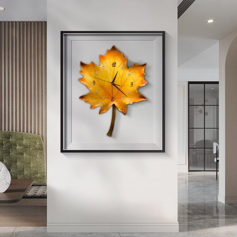 Maple Leaf Hanging Clock Living Room Background Wall Clocks Home Atmosphere Watches Fashion Decorations Hung Wall Hung Table Creative Art Clock