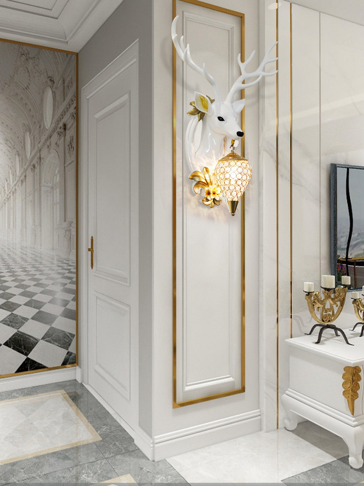 Lucky deer head wall lamp Living room TV background wall decoration simple modern bedroom bed head lamp Light luxury film and television wall lamp