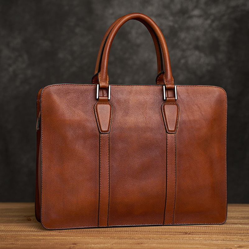 Retro brief Men's briefcase casual business headlayer Bull Leather Handbag single shoulder inclined satchel bag genuine leather computer bag