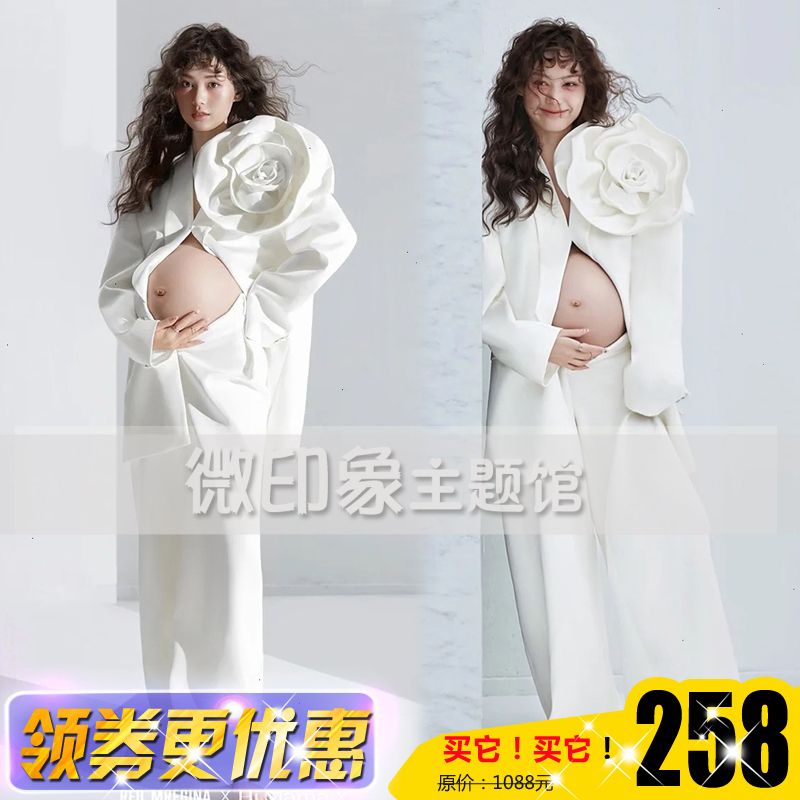 1232 new photo studio high-definition fashion minimalist cover art pregnant women photo white suit photo theme clothing