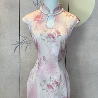Mrs. pictorial’s original homemade new chinese style improved gentle cheongsam with water drop collar and picked up in the morning and evening
