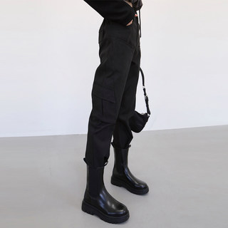 2025新款秋冬马丁靴裤冲锋哈伦长裤黑色休闲裤子束脚加绒工装裤女