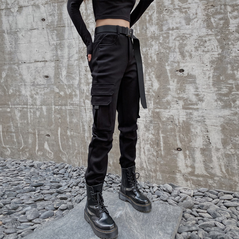 Black Universe Pants Women Spring Style Plus Suede Pants Thicken 100 hitch black bunches high waist handsome gas fried street work pants