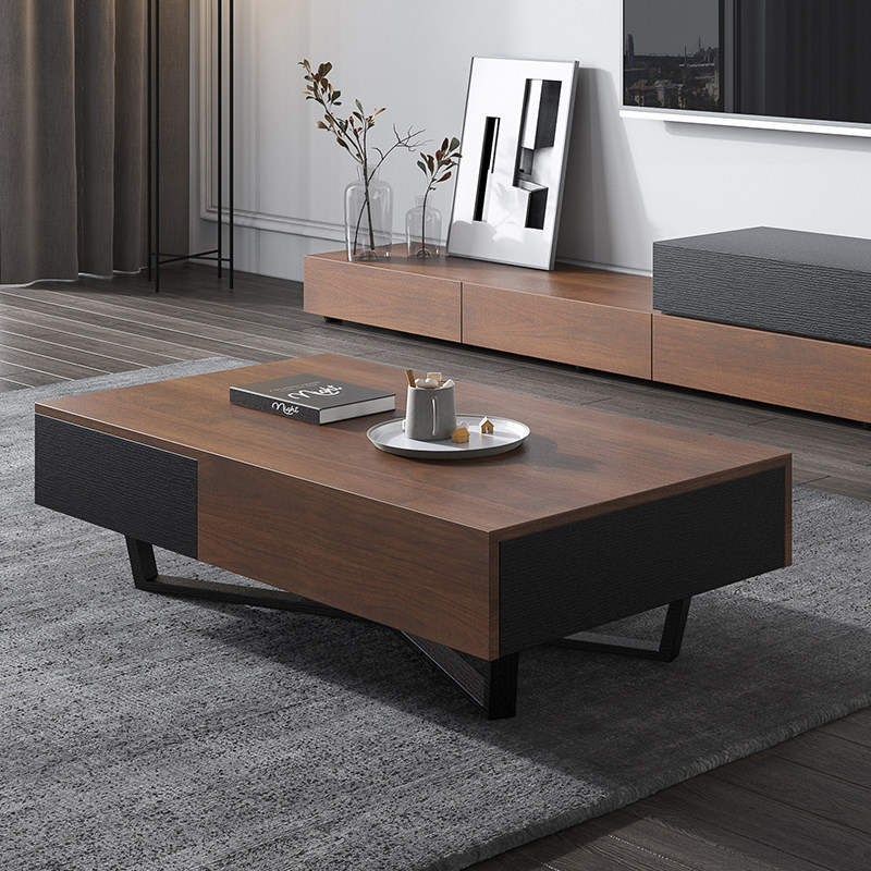 Modern minimalist tea few Nordic square high-shaped walnut size living room walnut creative storage tea table
