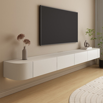 Solid wood suspended TV cabinet integrated modern minimalist wall-mounted hanging wall cabinet white suspended TV cabinet small family type
