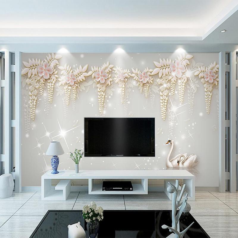 Customized 5D European TV background wall cloth simple modern 3D stereo living room decorated atmospheric mural bedroom self - adhesion