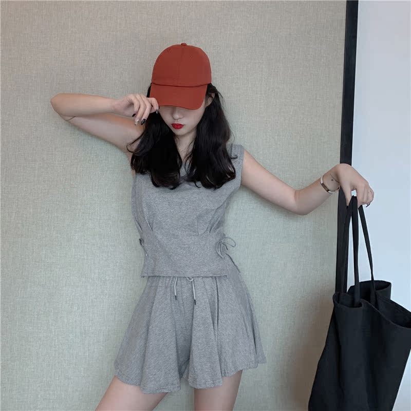 VK旗艦店 復古性感露背交叉綁帶套裝無袖裙裝