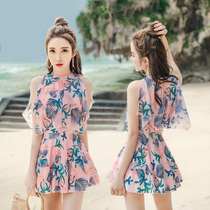 New Korean hot spring conservative one-piece swimsuit womens belly thin sexy beach dress Super fairy retro small fragrant wind