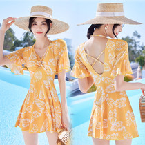 Swimsuit Fairy Fan Zai belly thin conservative conjoined fashion fashion 2021 Korea ins new hot spring swimsuit