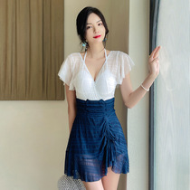 Swimwear Fairy 2021 new small chest gathered thin belly cover belly conservative flat corner hot spring one-piece dress swimsuit