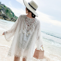 Seaside swimsuit bikini coat new fashion slim lace sunscreen blouse with suspender skirt shawl