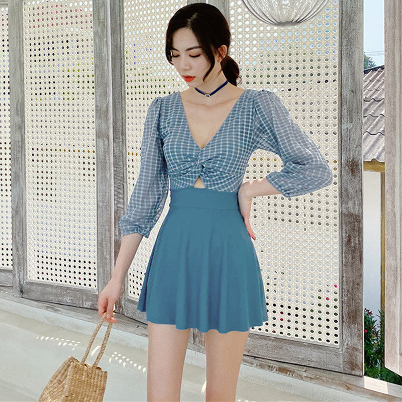 New liveable swimwear fairy Korean version small fresh skirt style flat angle Slim Cover Belly Conservative Bubble Spa Swimsuit