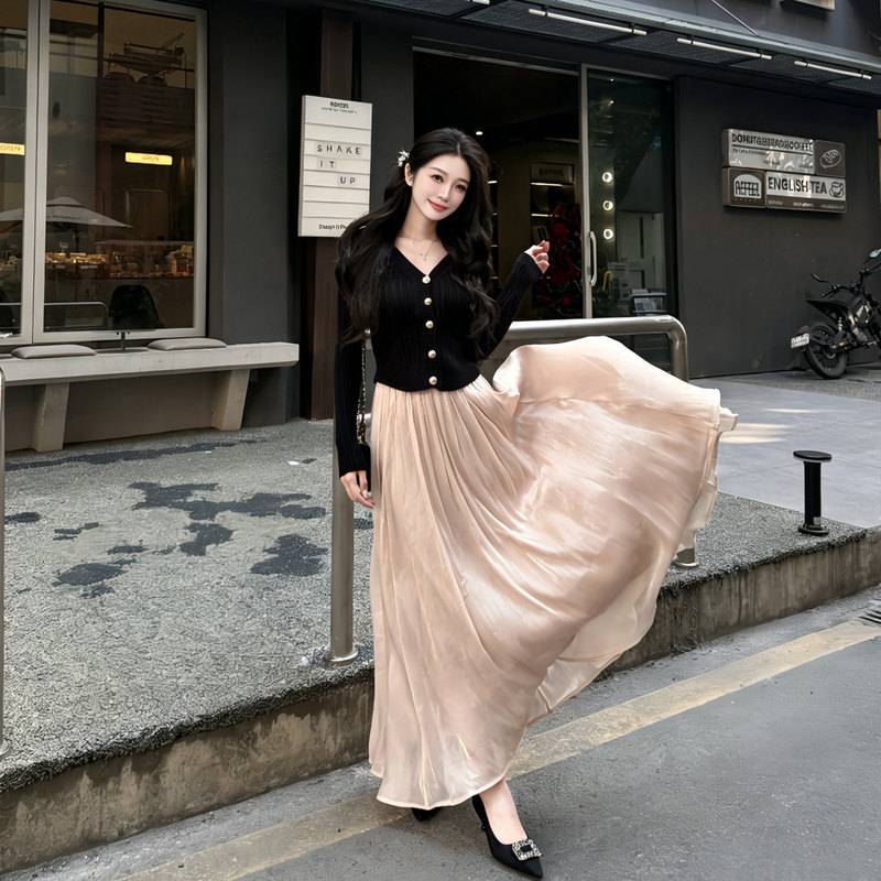 High-End Flowing Satin A-Line Skirt for Women, High-Waisted, Slimming, Long Skirt with a Gentle Misty Feel, 2026 New Style High-End Flowing Satin A-Line Skirt for Women, High-Waisted, Slimming, Long Skirt with a Gentle Misty Feel, 2026 New Style